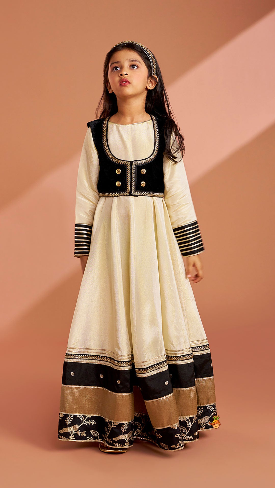 Pre Order: Elegant Shimmery Anarkali With Front-Open Velvet Jacket