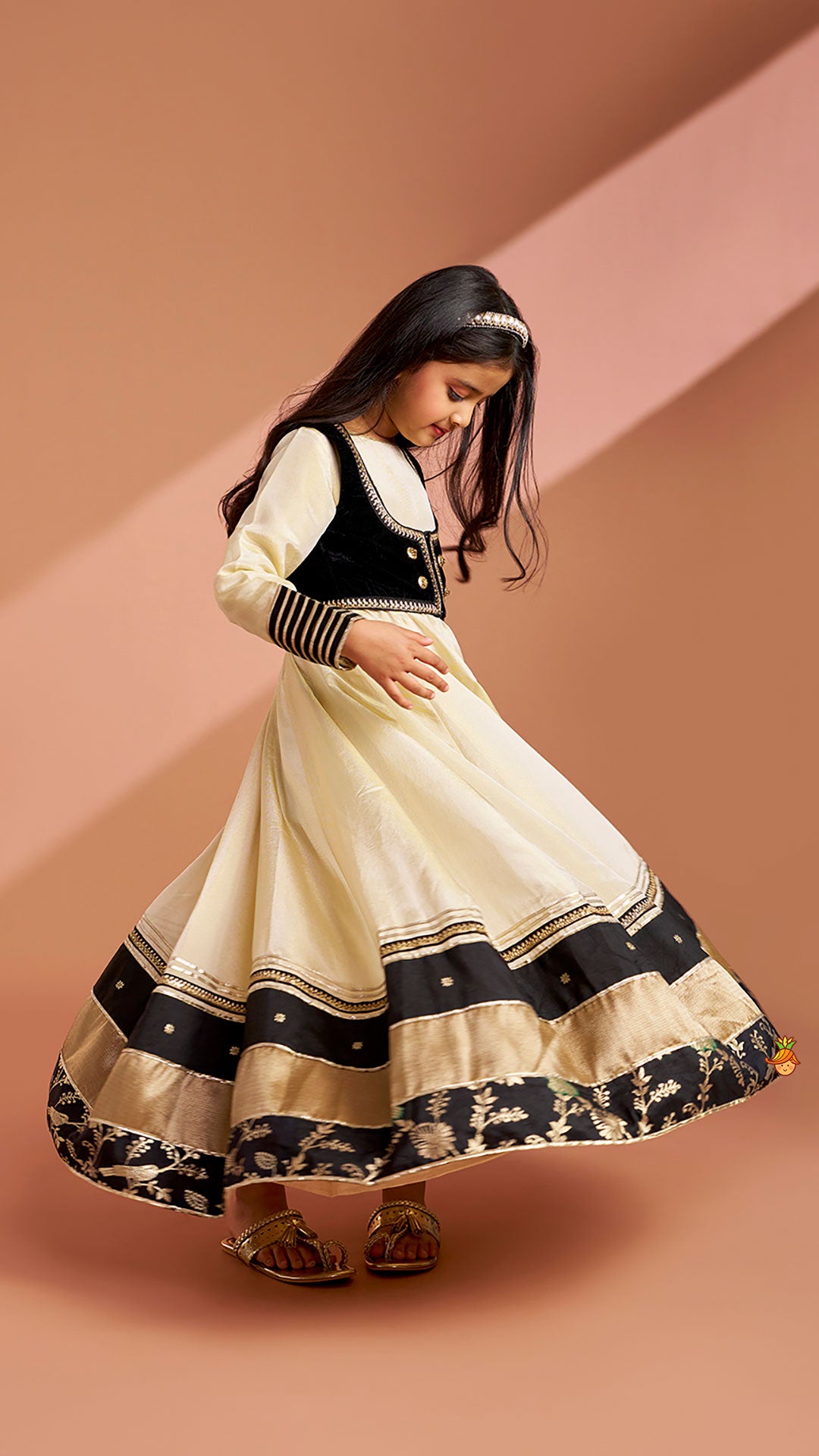 Pre Order: Elegant Shimmery Anarkali With Front-Open Velvet Jacket