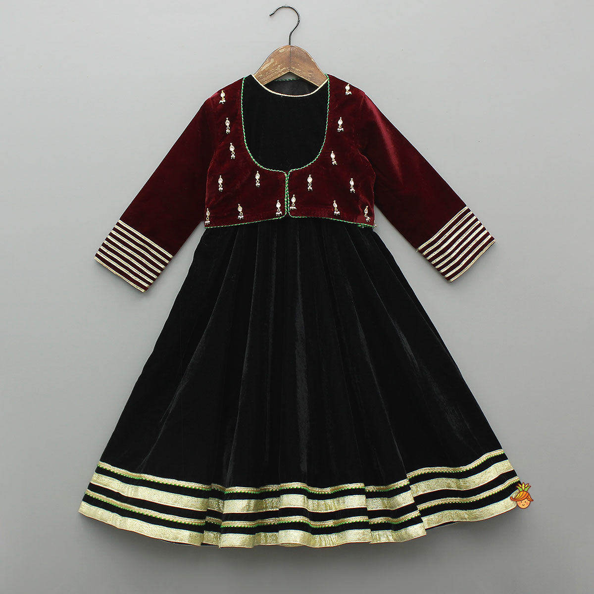 Pre Order: Charming Velvet Anarkali With Front-Open Jacket
