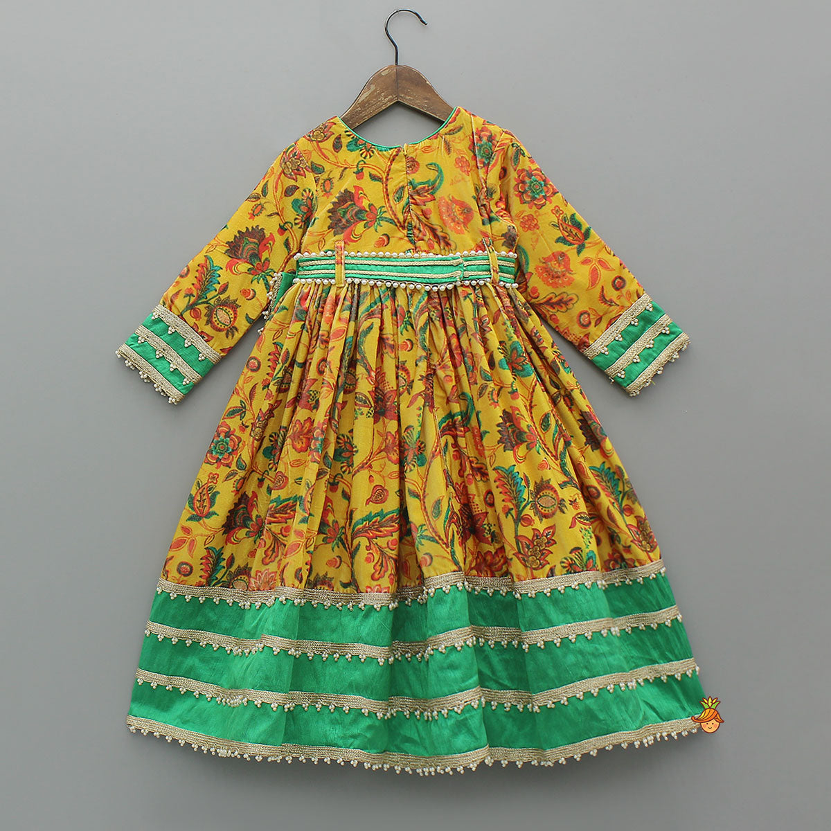 Pre Order: Printed Velvet Anarkali With Embroidered Pouch And Matching Hairband