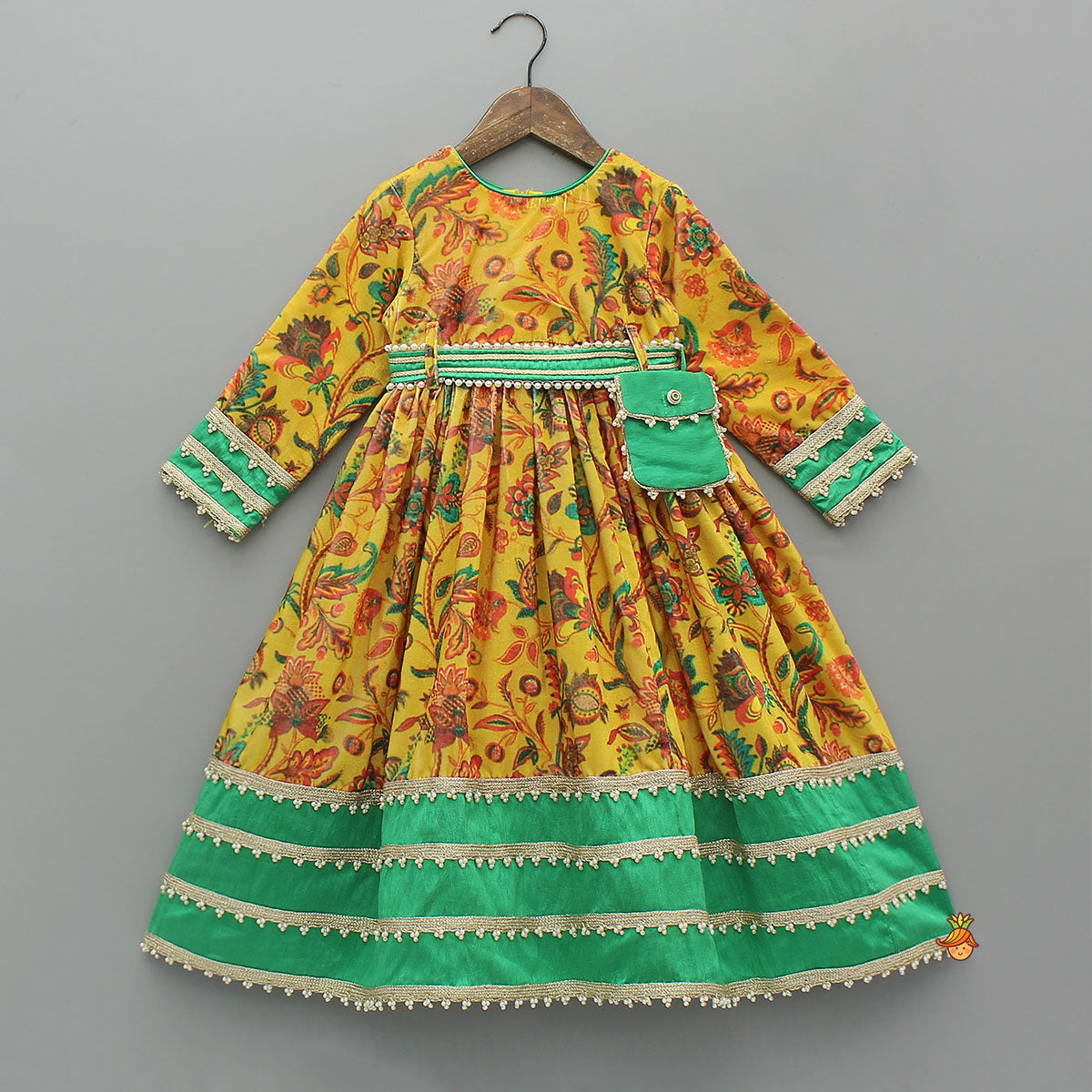 Pre Order: Printed Velvet Anarkali With Embroidered Pouch And Matching Hairband