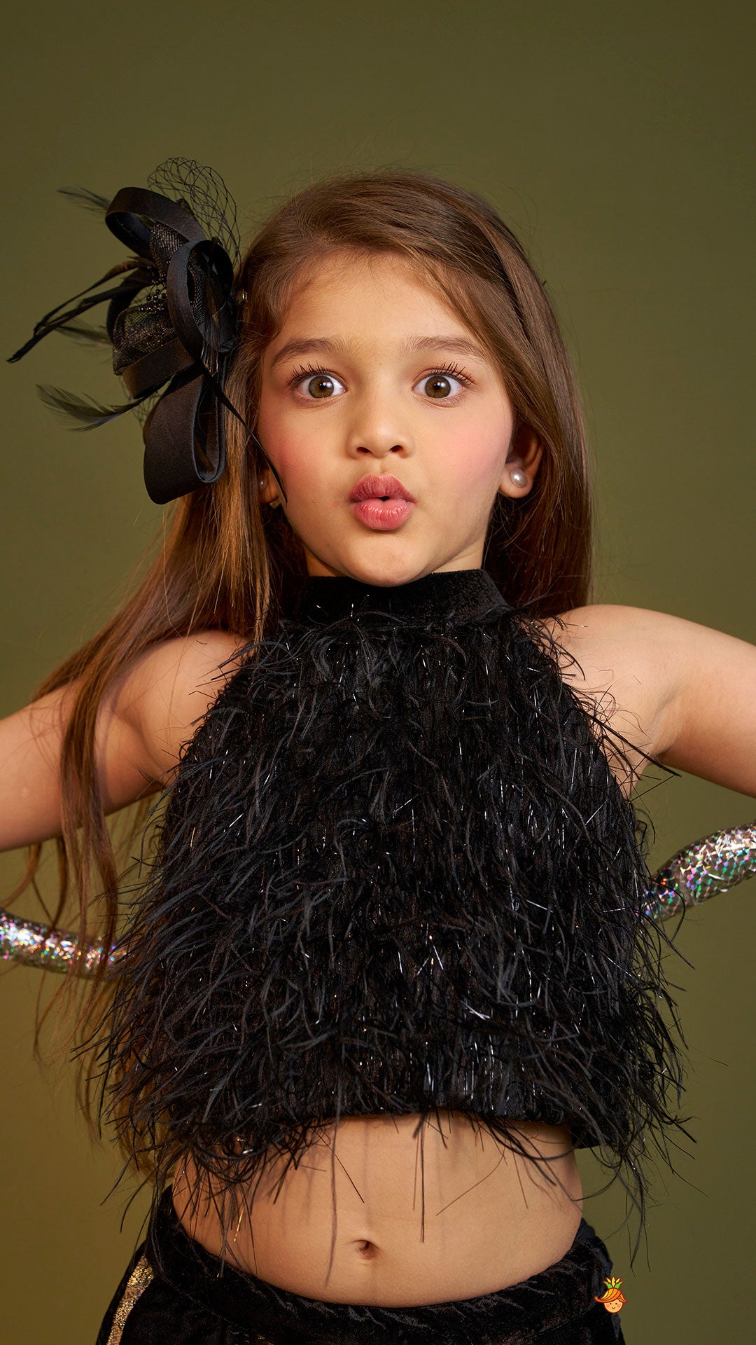 Pre Order: Halter Neck Fur Top And Gorgeous Dual-Tone Panelled Lehenga