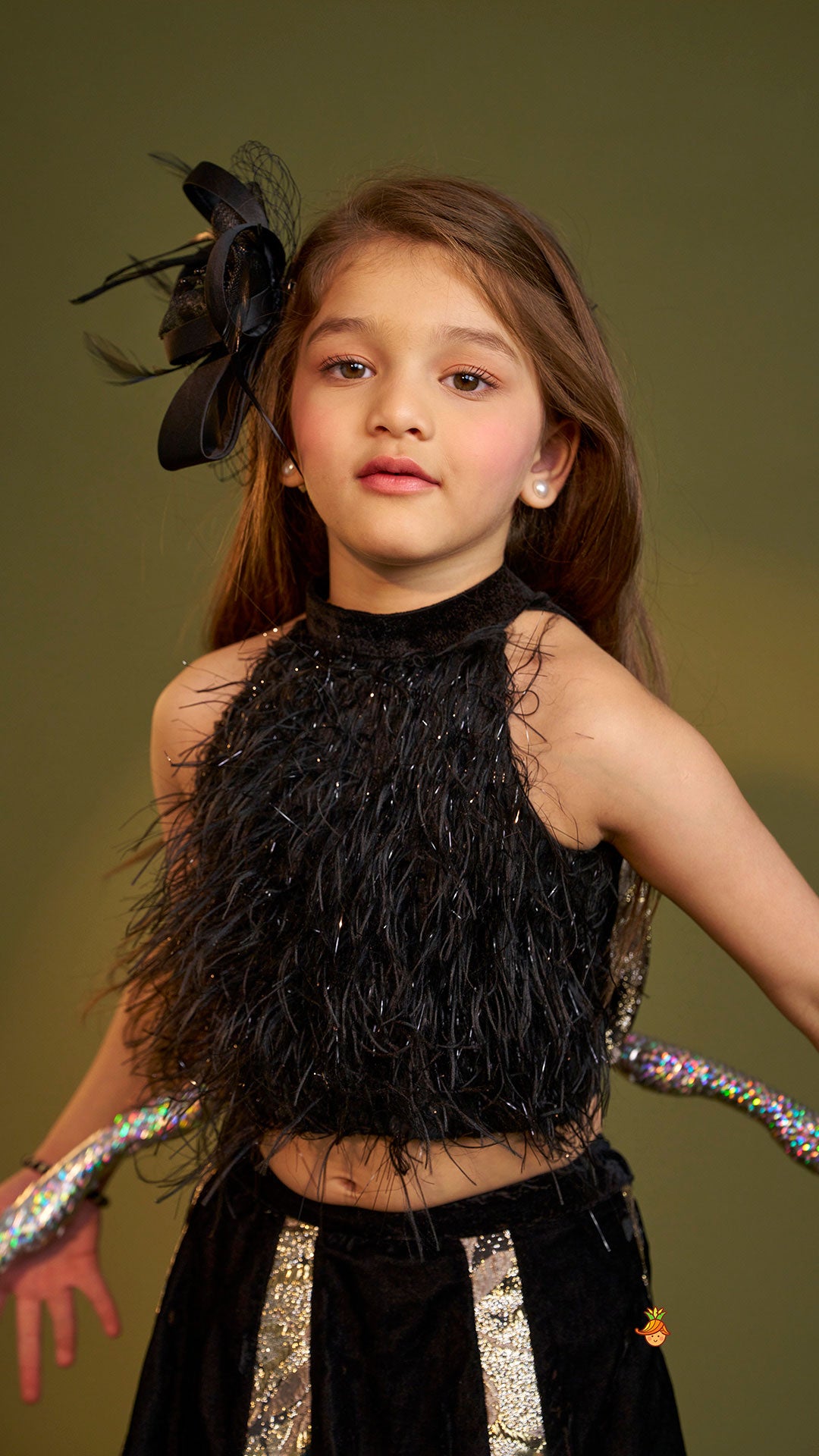 Pre Order: Halter Neck Fur Top And Gorgeous Dual-Tone Panelled Lehenga