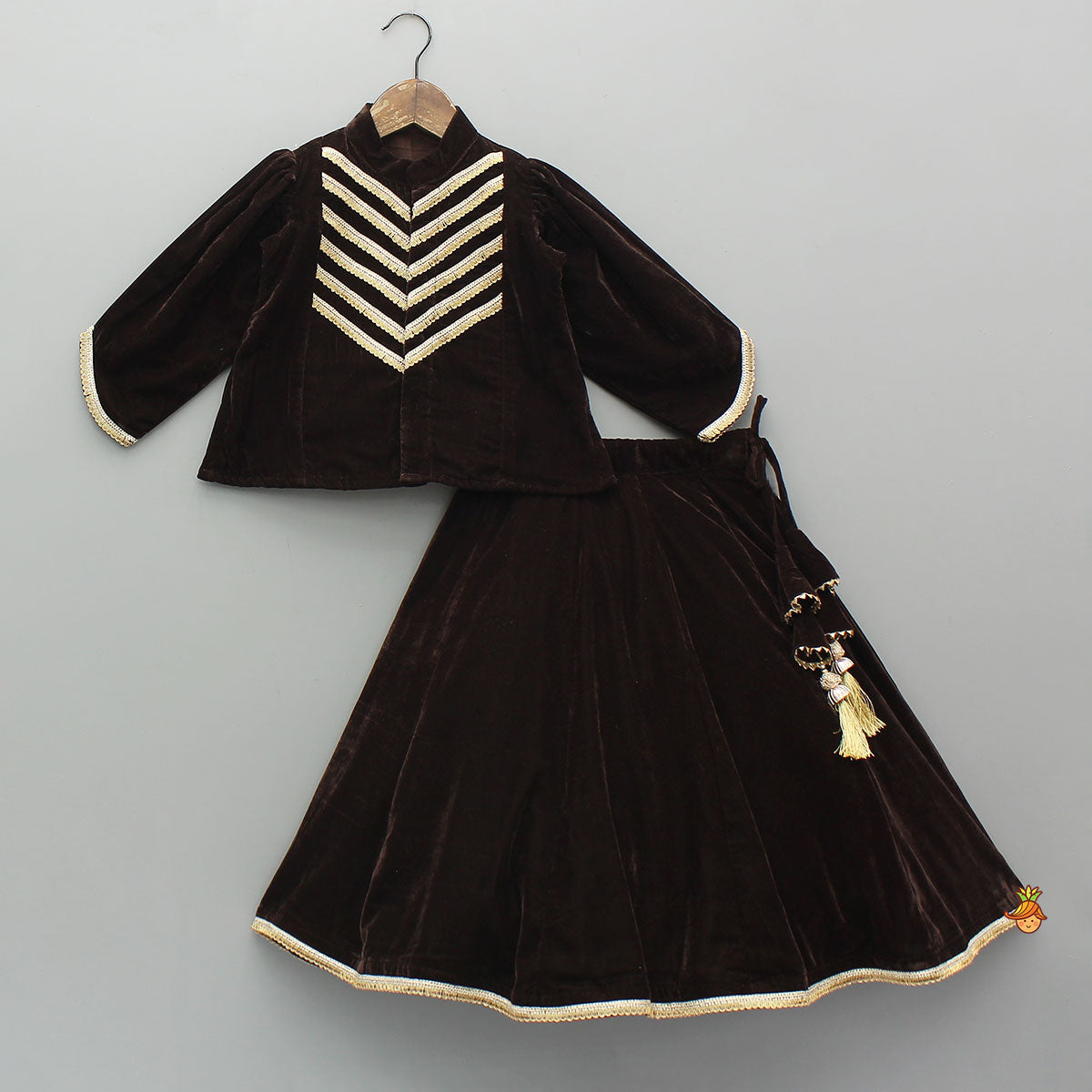 Pre Order: Velvet Lace Work Top And Lehenga