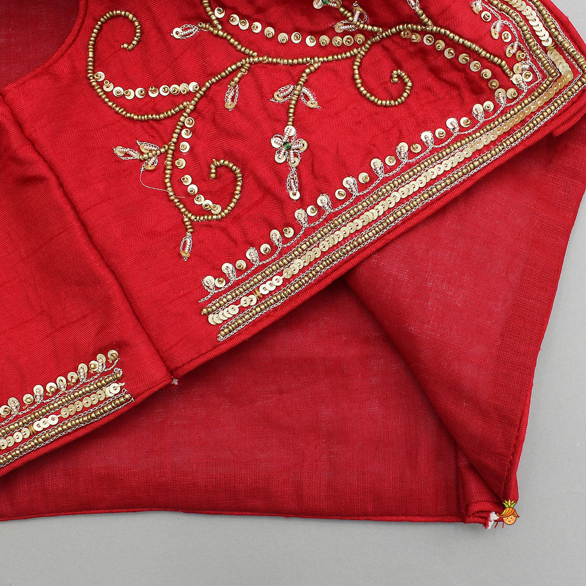 Pre Order: Embroidered Neckline Kurti With Potli Button Detail Jacket