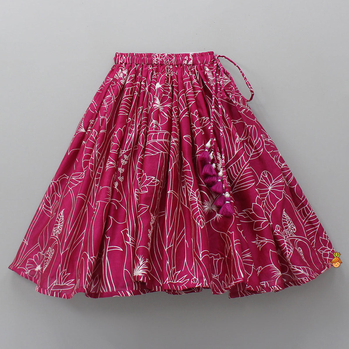 Pre Order: Halter Neck Fringe Detailed Top With Printed Lehenga