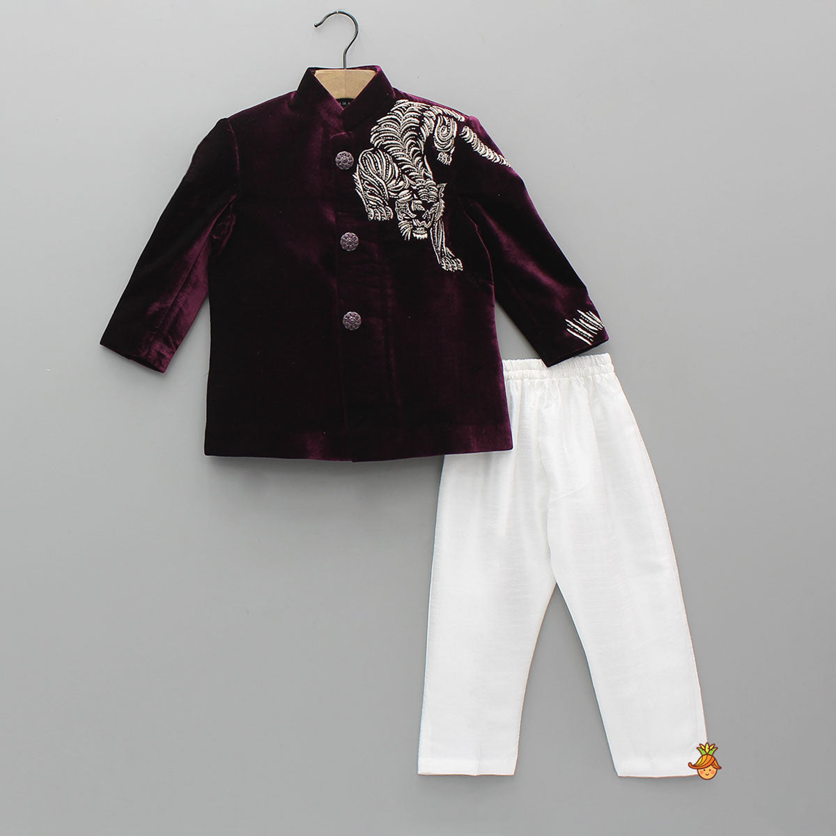 Pre Order: Motifs Embroidered Sherwani With Pyjama