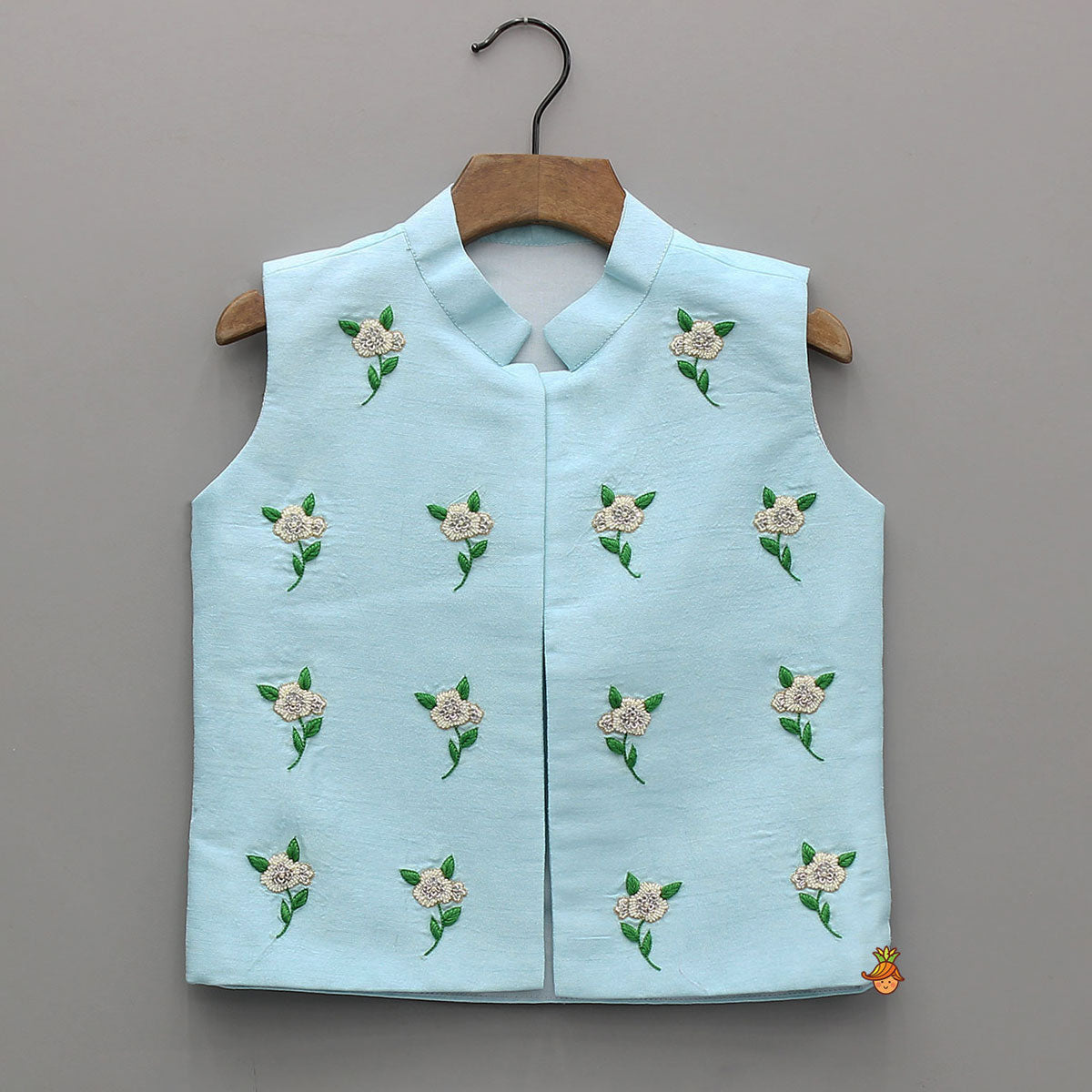 Pin Tuck Kurta With Floral Embroidered Jacket And Pyjama