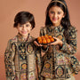 Ethnic Floral Printed And Embroidered Peplum Top With Lehenga twinning model image 4