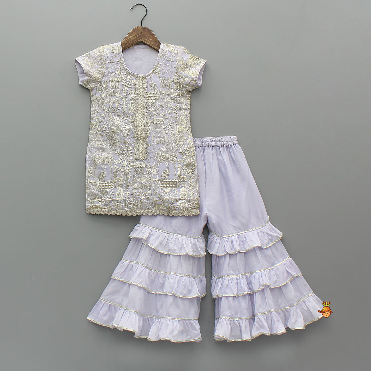 Pre Order: Heavy Embroidered Kurti With Beautiful Layered Sharara And Net Dupatta