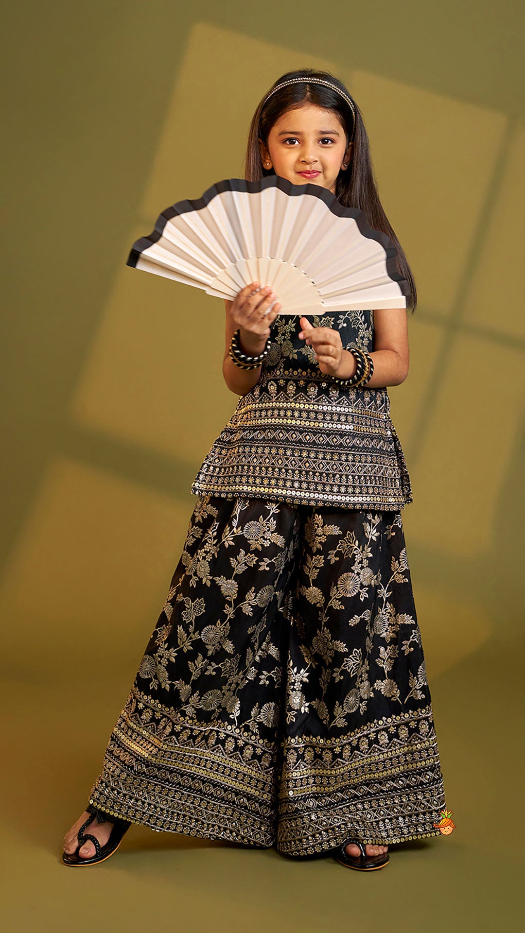 Sequins Embroidered Brocade Kurti And Palazzo