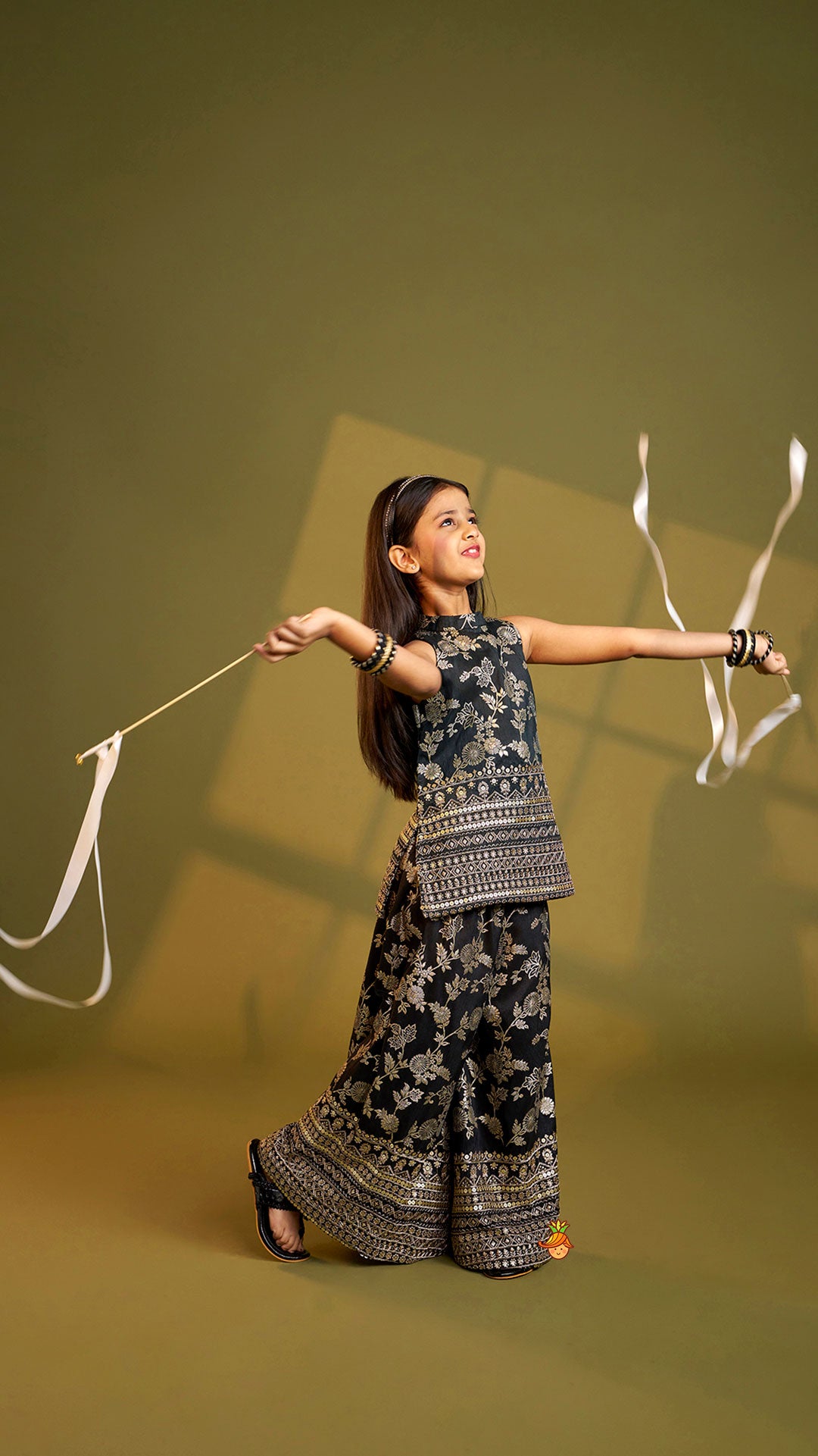 Sequins Embroidered Brocade Kurti And Palazzo