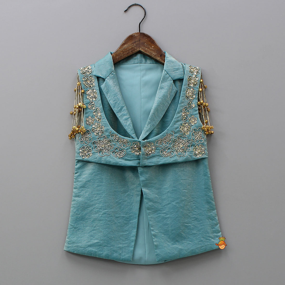 Notched Collar Jacket-Style Sheen Kurti And Palazzo