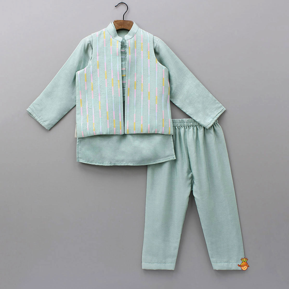 Pre Order: Ethnic Kurta With Lace Work Jacket And Pyjama