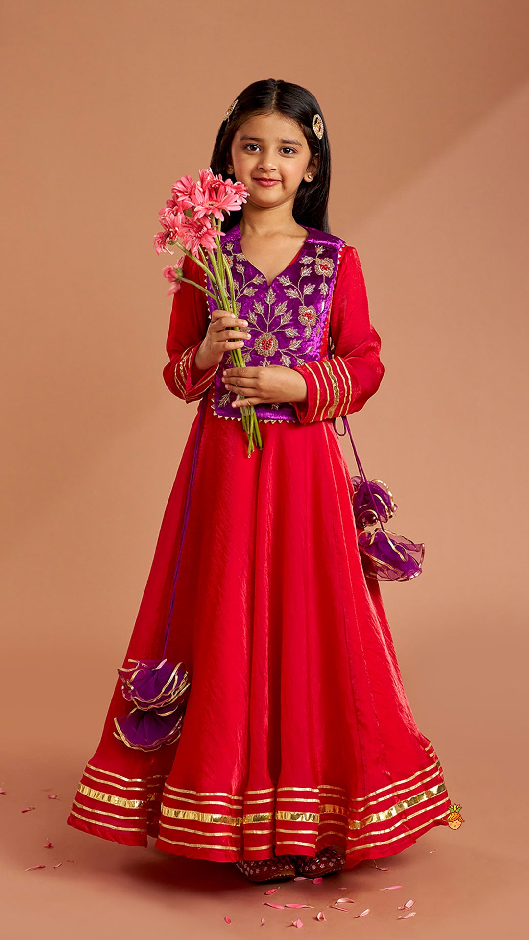 Pre Order: Side Knot Detailed Shiny Flared Anarkali