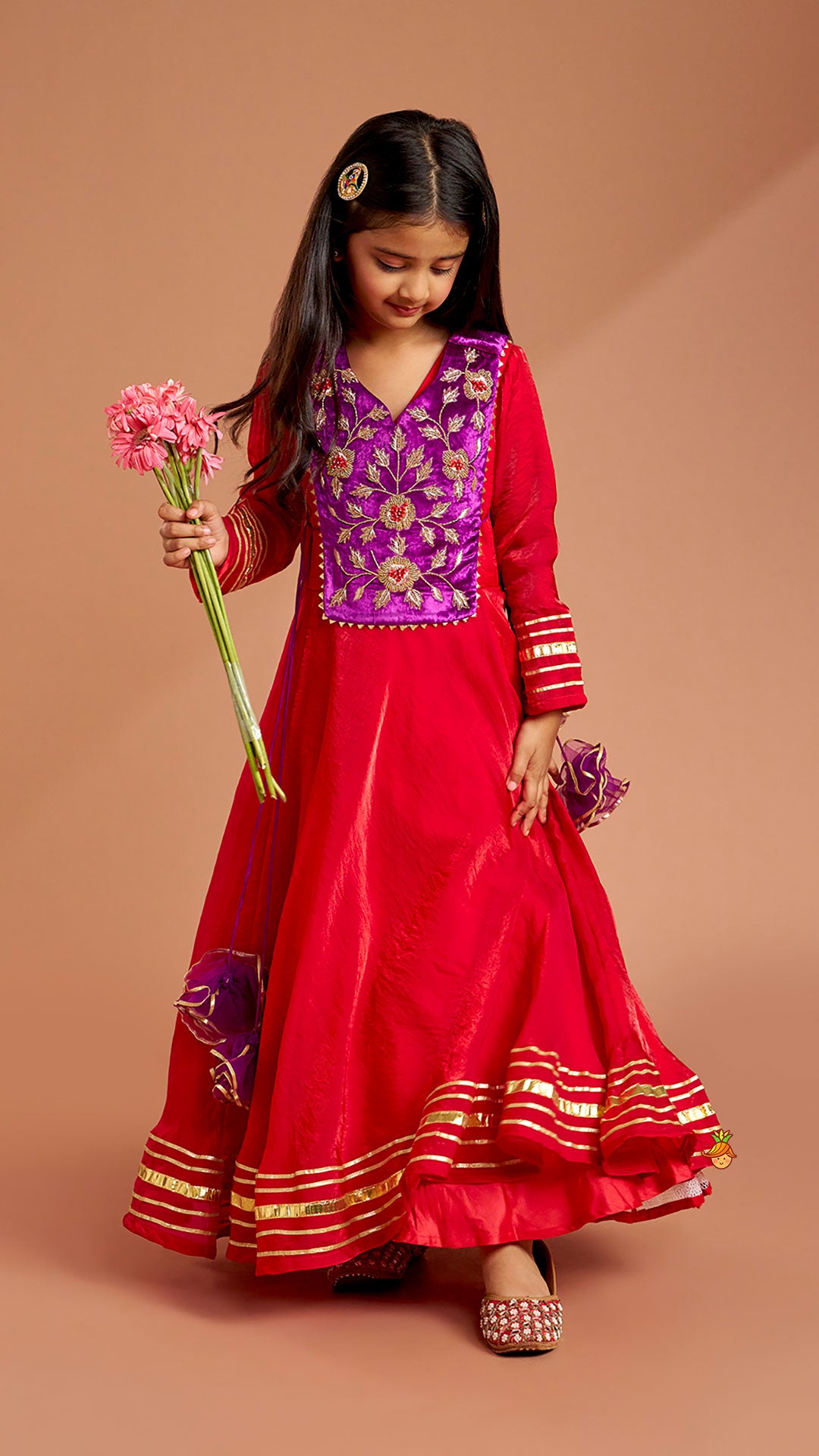 Pre Order: Side Knot Detailed Shiny Flared Anarkali