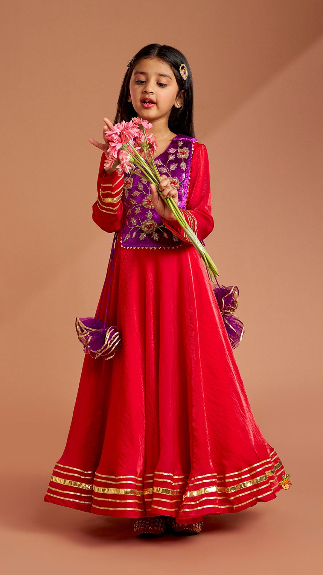 Pre Order: Side Knot Detailed Shiny Flared Anarkali