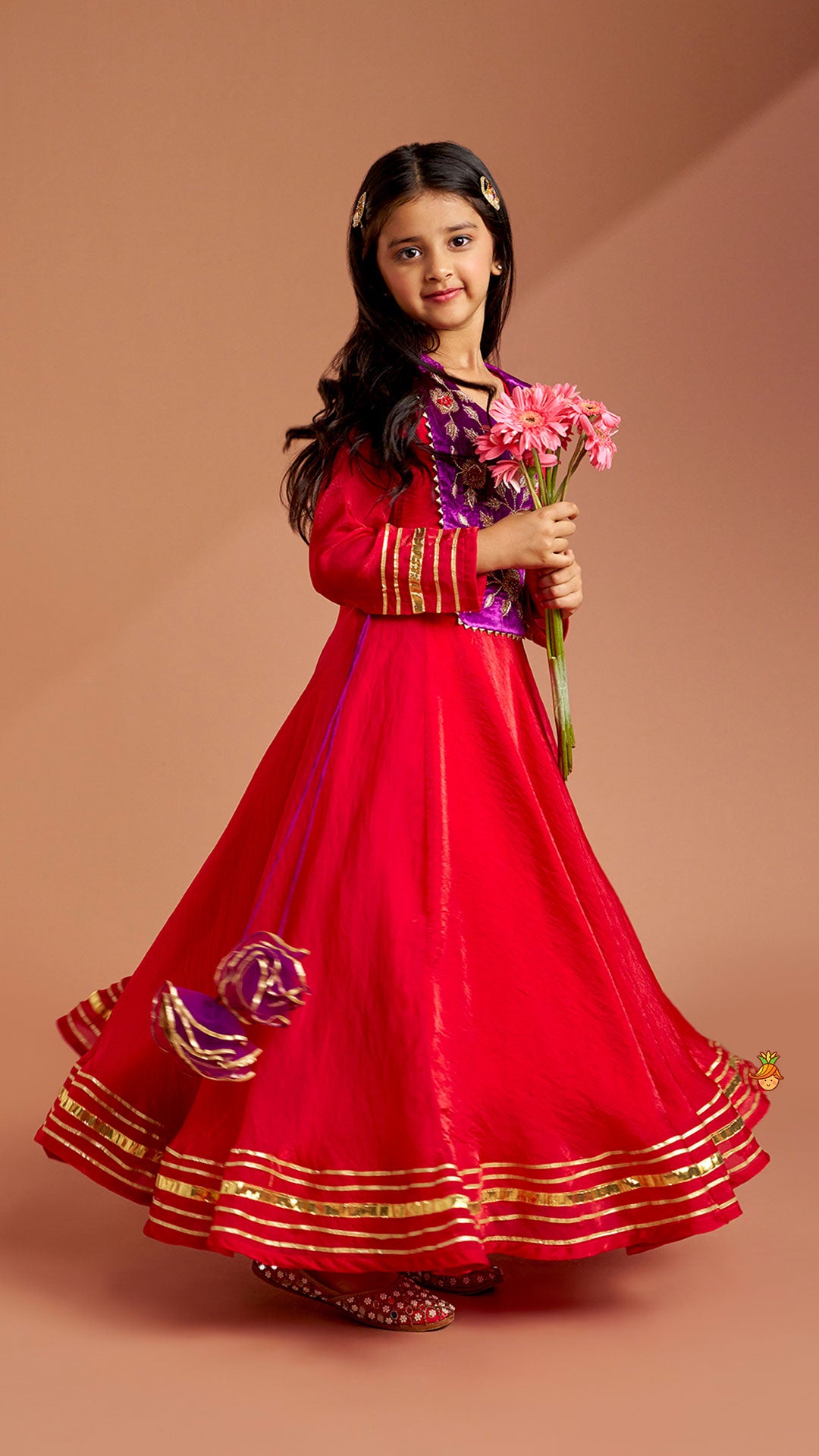 Pre Order: Side Knot Detailed Shiny Flared Anarkali