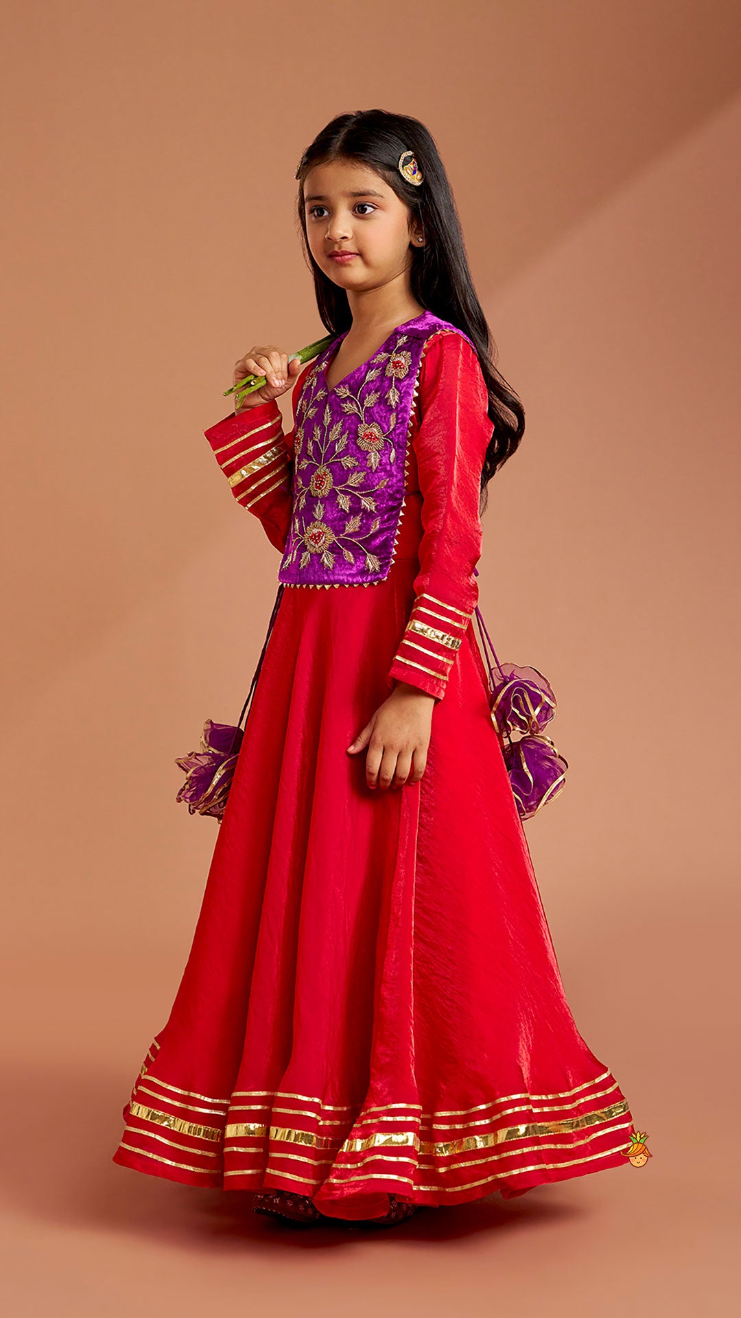 Pre Order: Side Knot Detailed Shiny Flared Anarkali