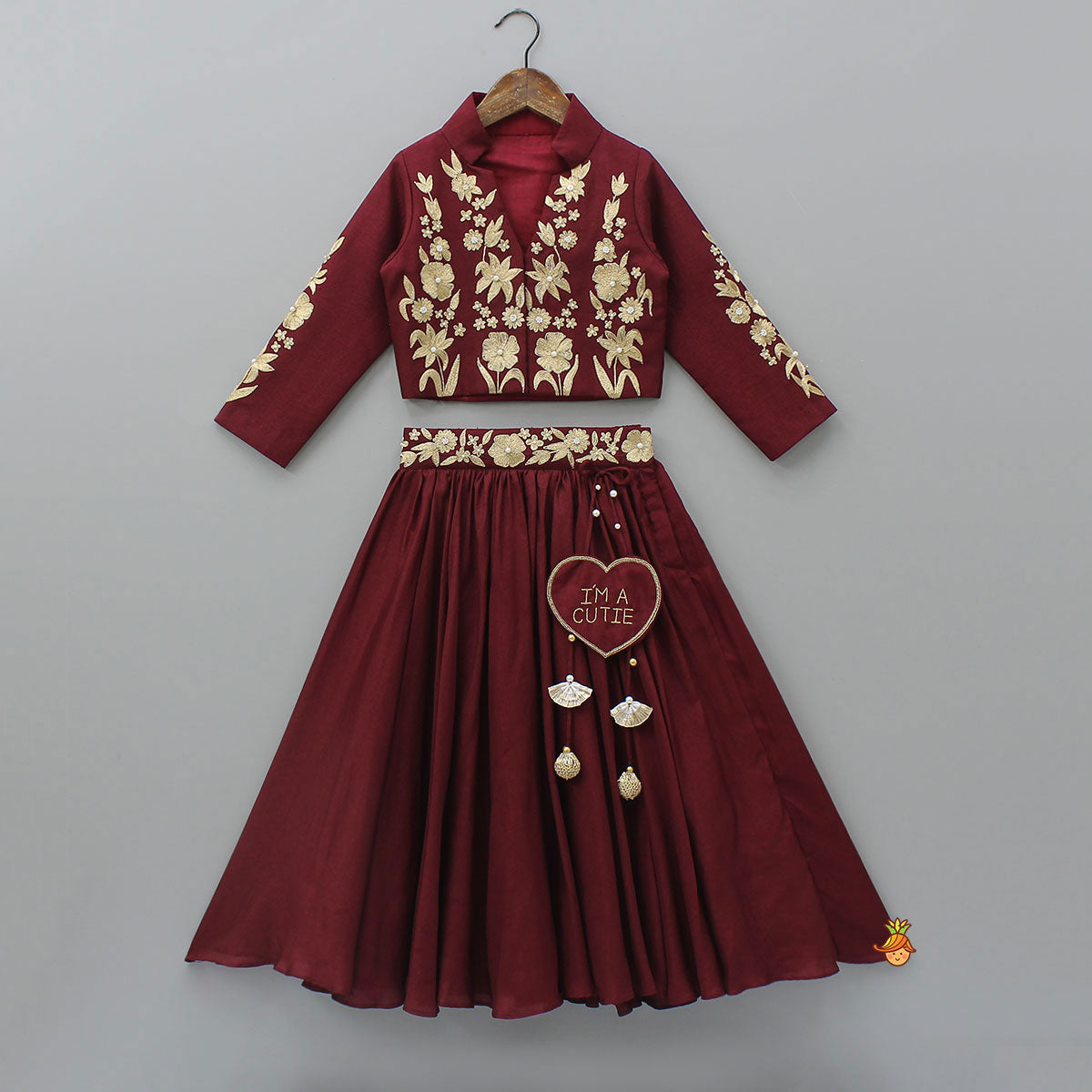 Pre Order: Zari Floral Embroidered Jacket-Style Top And Lehenga