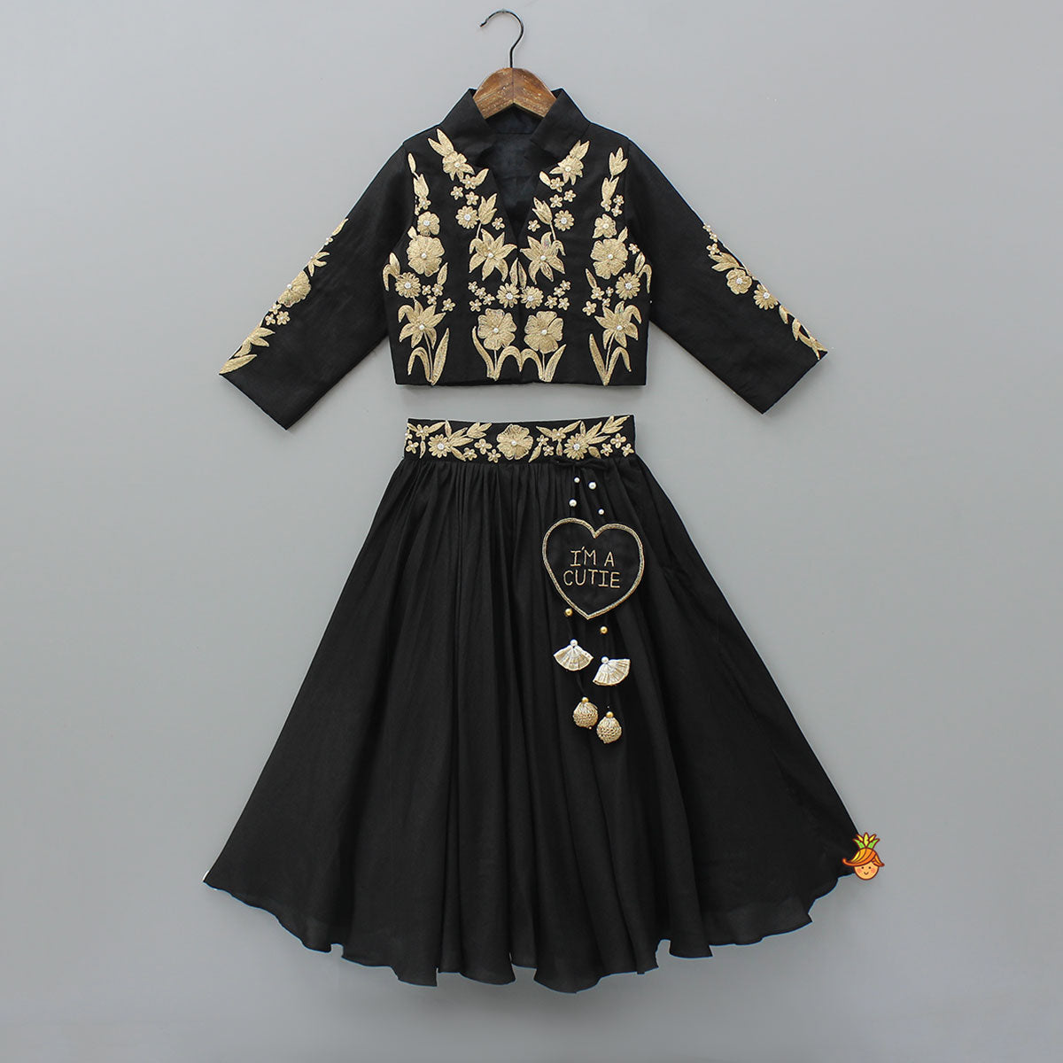 Pre Order: Elegant Zari Floral Embroidered Jacket-Style Top And Lehenga