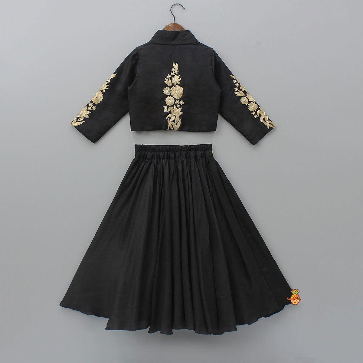 Pre Order: Elegant Zari Floral Embroidered Jacket-Style Top And Lehenga