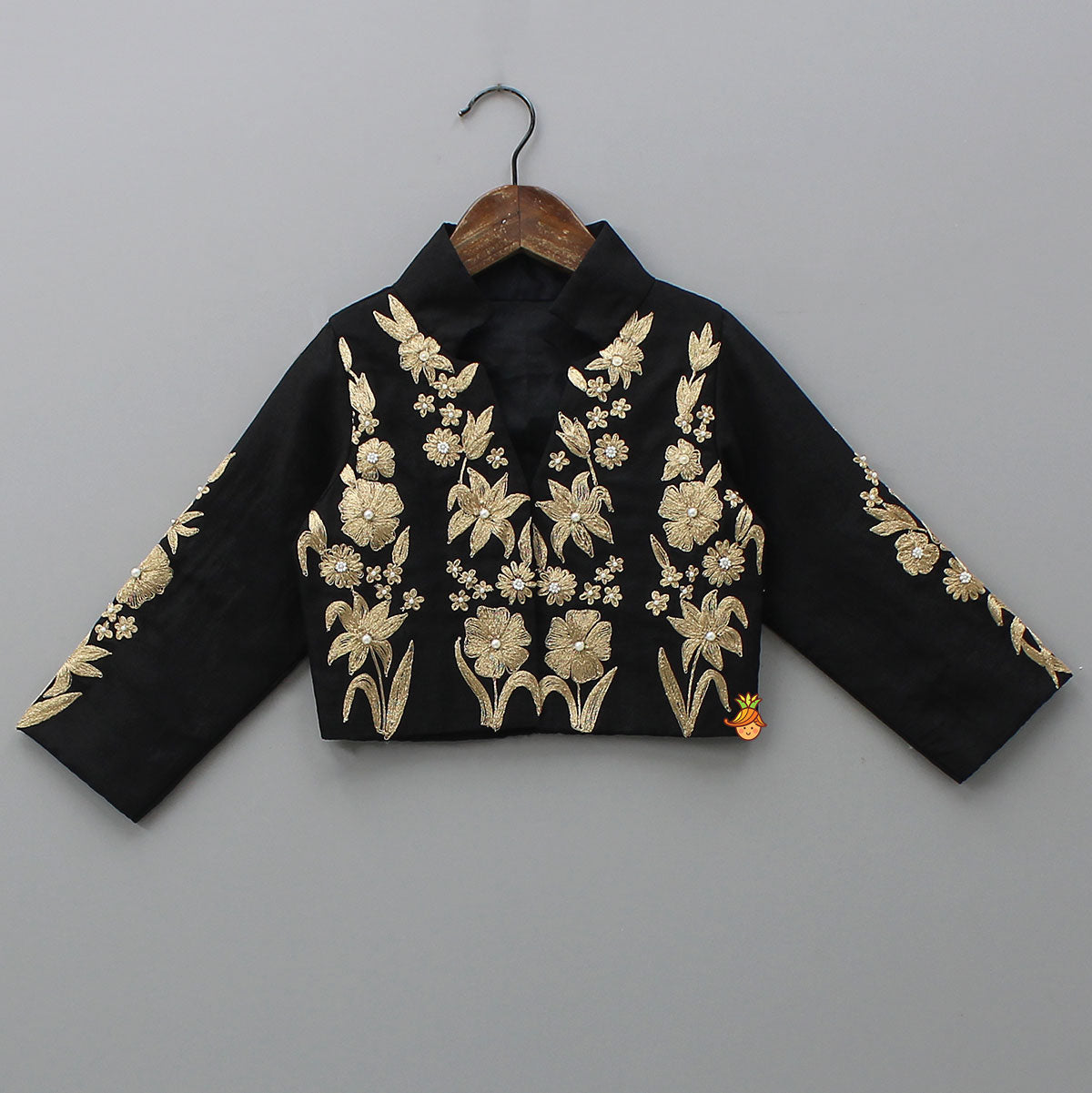 Pre Order: Elegant Zari Floral Embroidered Jacket-Style Top And Lehenga