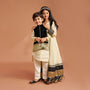 Shimmery Stylish Cut Hem Kurta With Velvet Jacket And Pyjama twinning model image 2