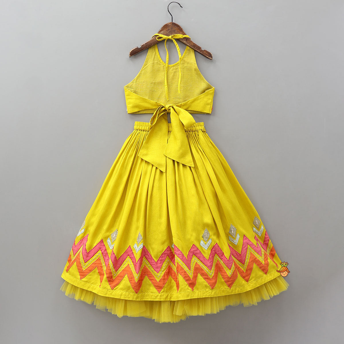 Pre Order: Back Knot Detail Halter Neck Top With Lehenga