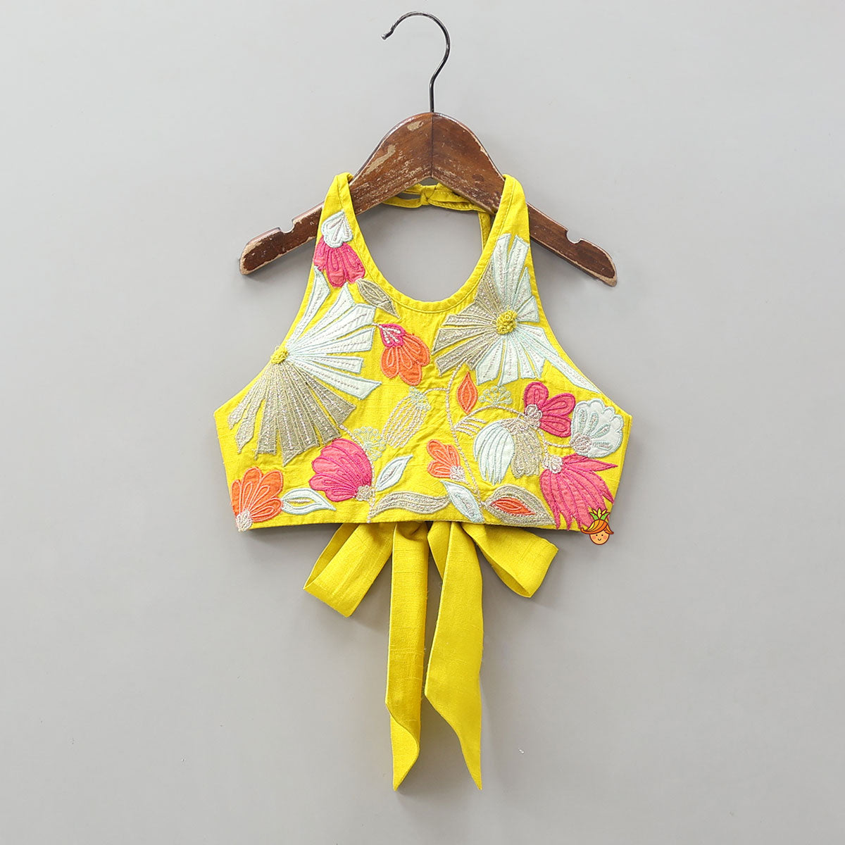 Pre Order: Back Knot Detail Halter Neck Top With Lehenga