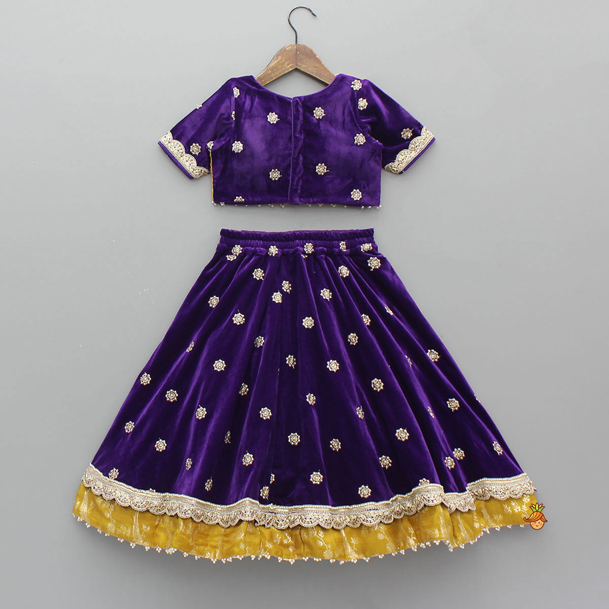 Pre Order: Stunning Velvet Jacket-Style Top With Embroidered Lehenga And Dupatta