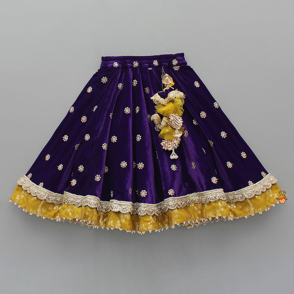 Pre Order: Stunning Velvet Jacket-Style Top With Embroidered Lehenga And Dupatta