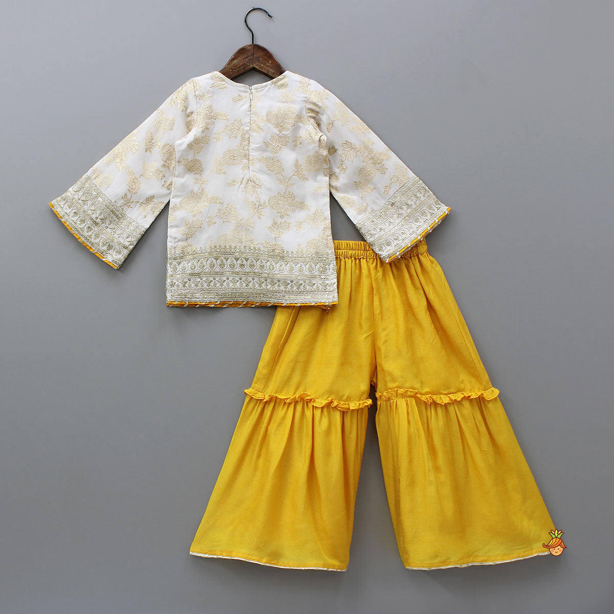 Pre Order: Flared Sleeves Top And Sharara With Net Dupatta