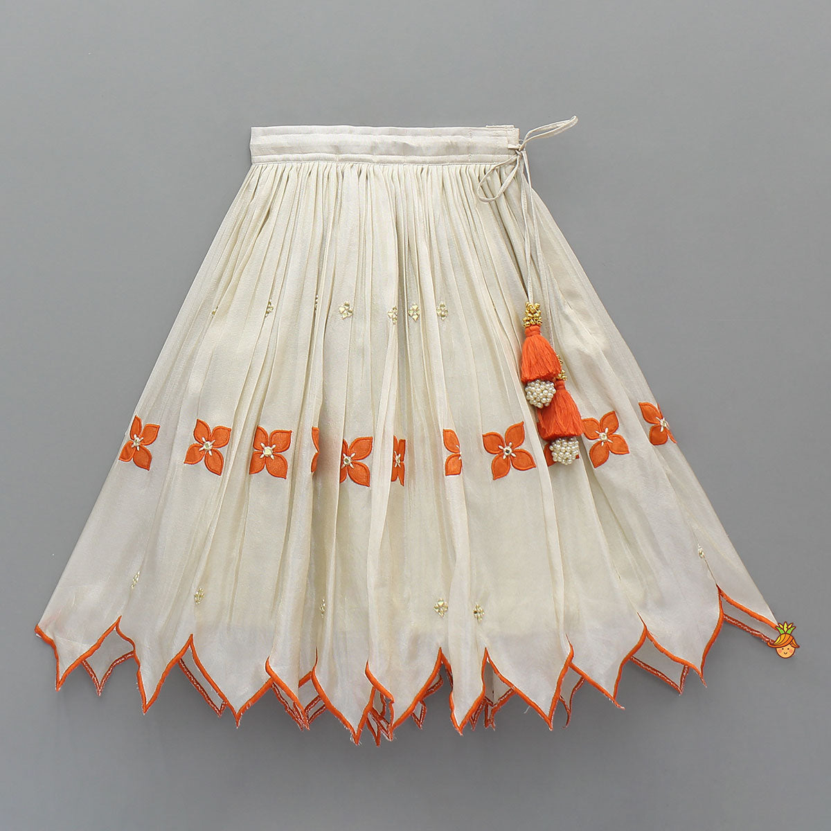 Pre Order: Shimmery Mirror Work Top With Floral Applique Lehenga