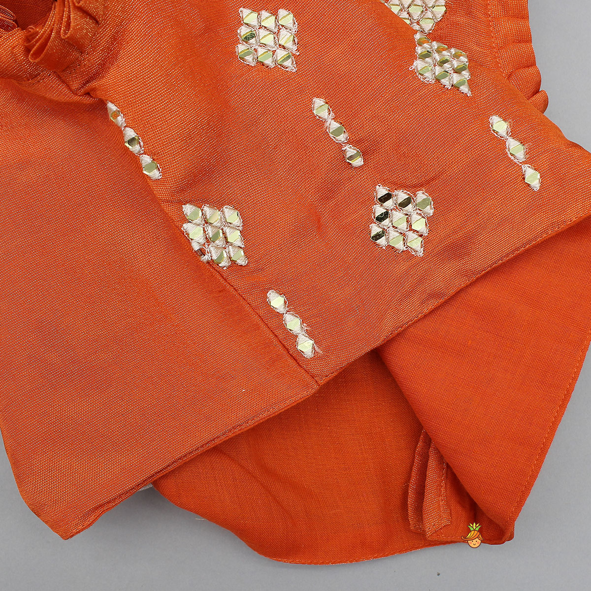 Pre Order: Shimmery Mirror Work Top With Floral Applique Lehenga