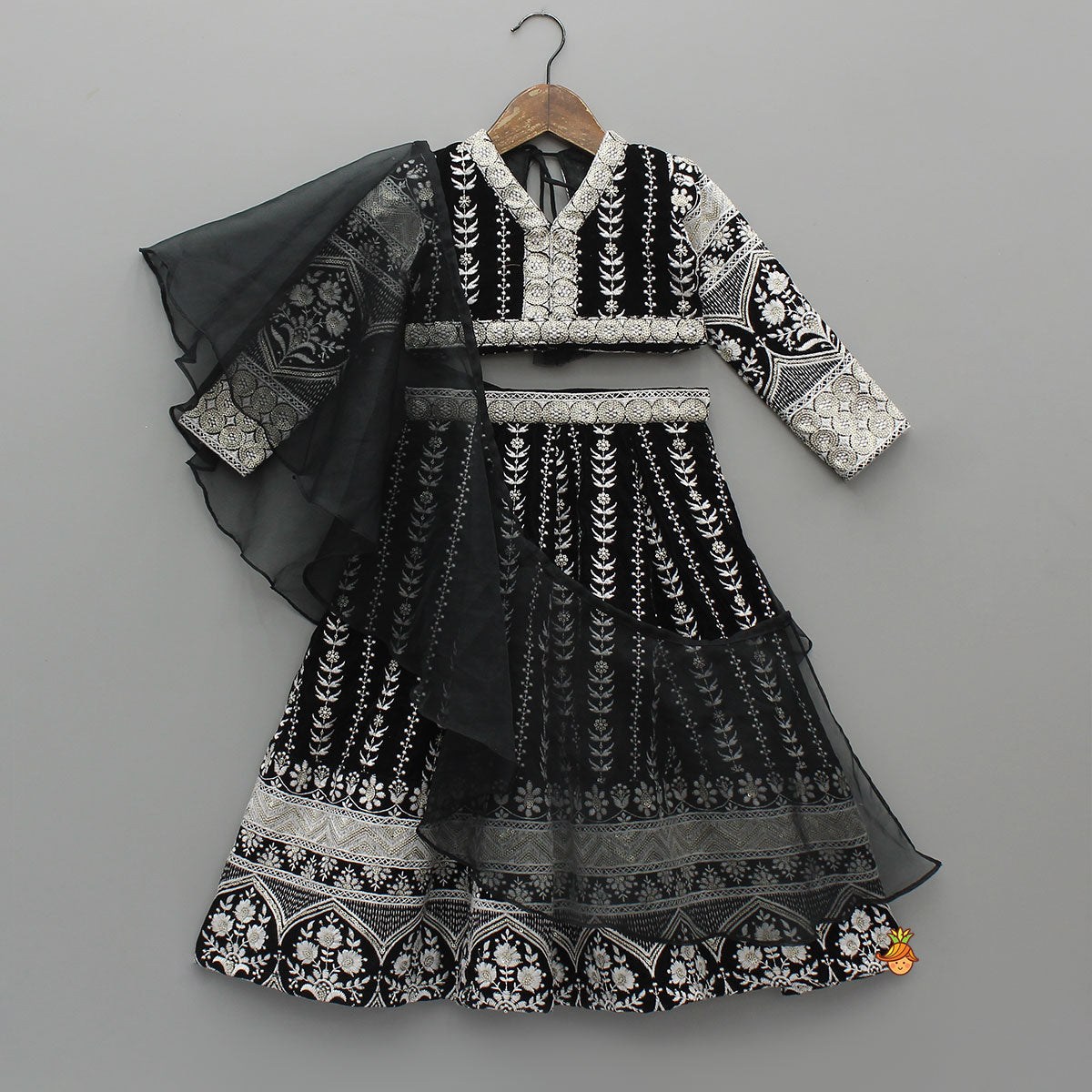 Pre Order: Gorgeous Top And Heavy Thread-Embroidered Velvet Lehenga With Matching Dupatta