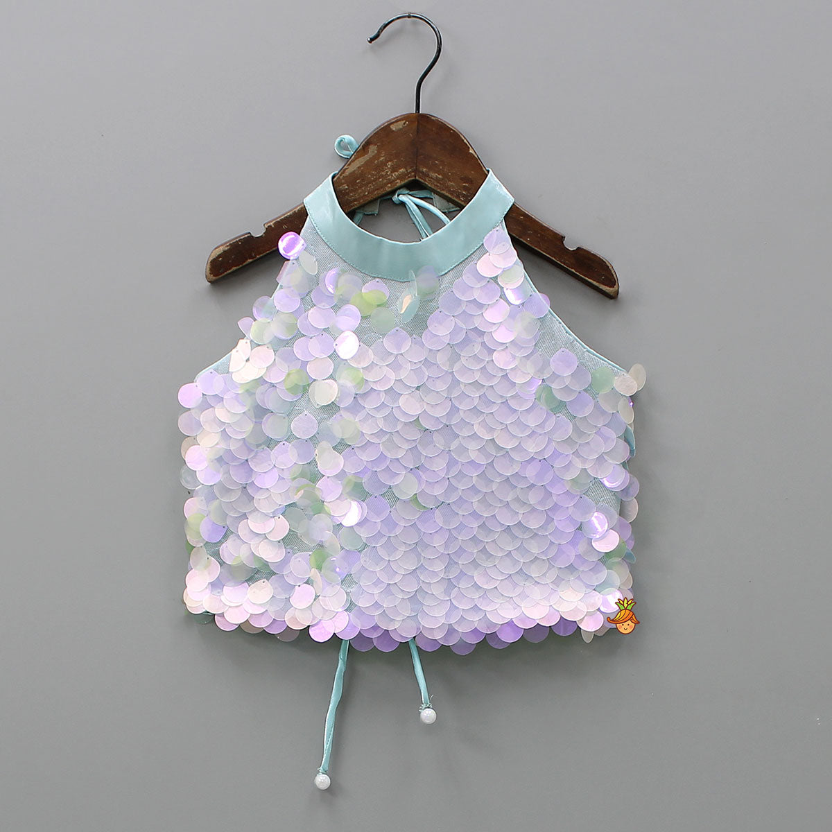 Pre Order: Sequined Halter Neck Top And Multicolour Lehenga With Net Dupatta