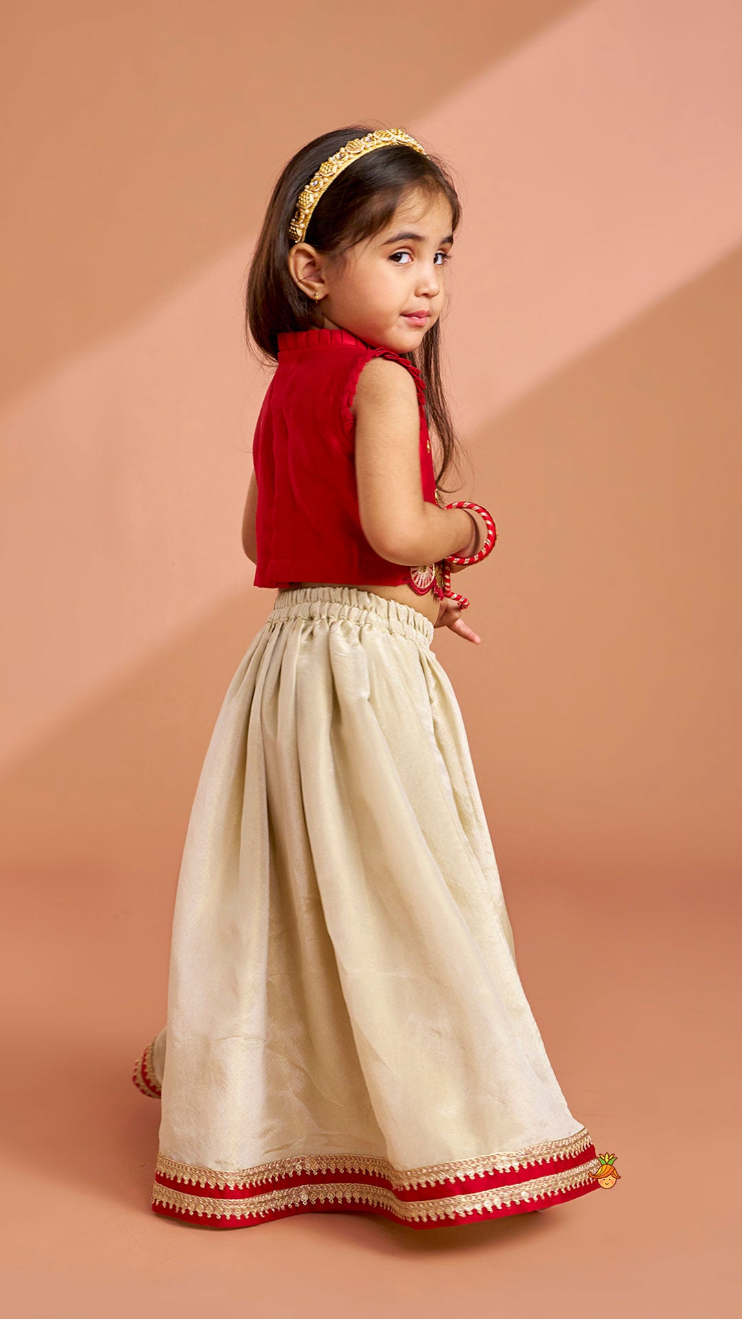 Pre Order: Mirror Work Pleated Top And Shimmery Lehenga