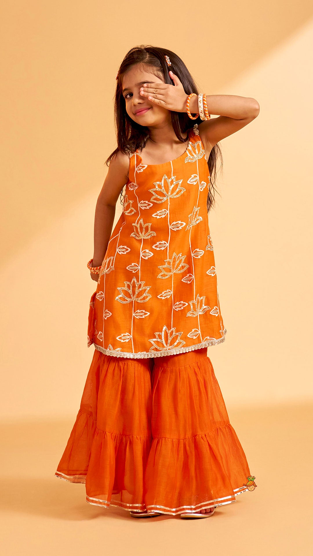 Pre Order: Beautiful Lotus-Embroidered Strappy Kurti With Sharara