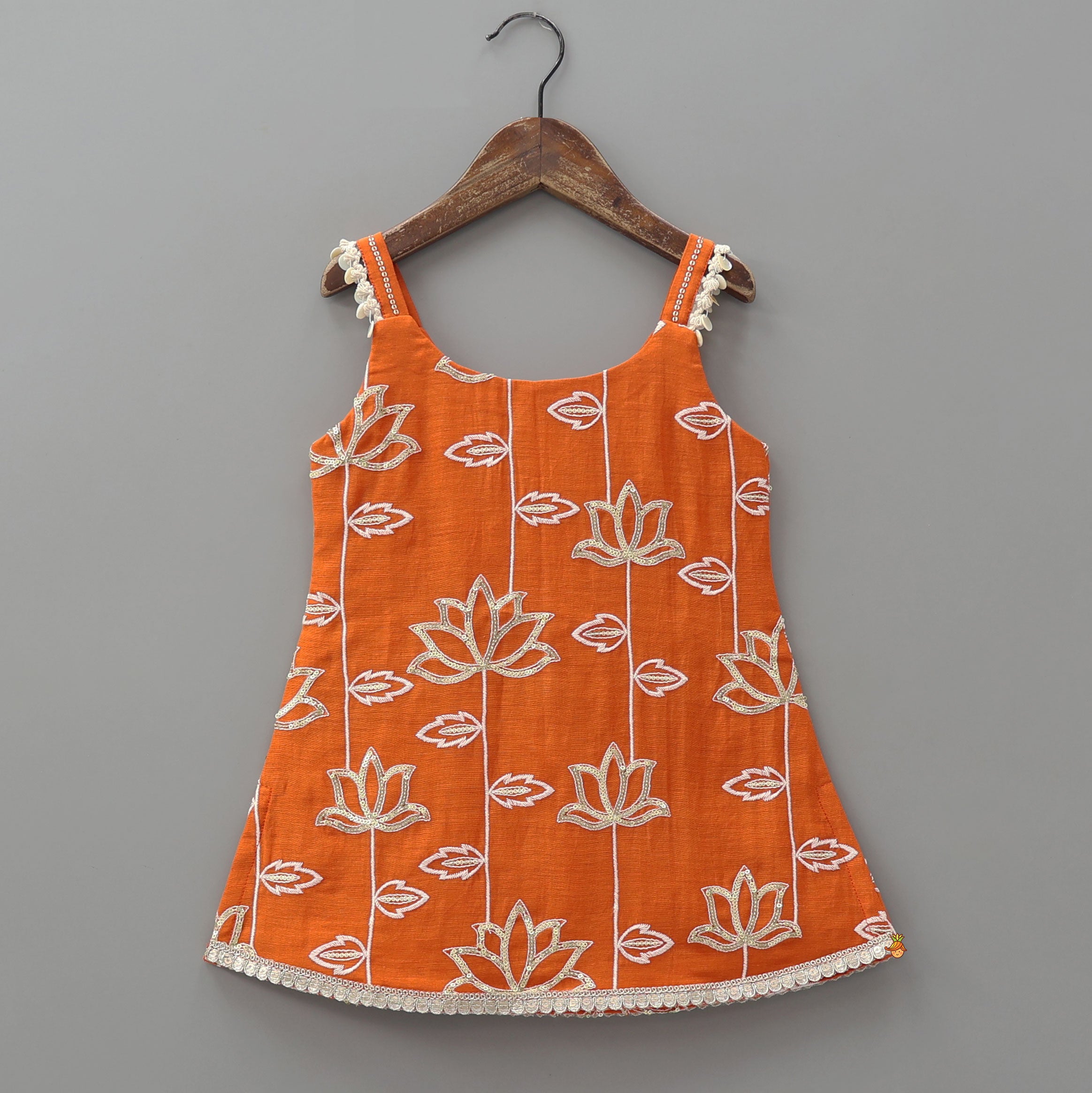 Pre Order: Beautiful Lotus-Embroidered Strappy Kurti With Sharara