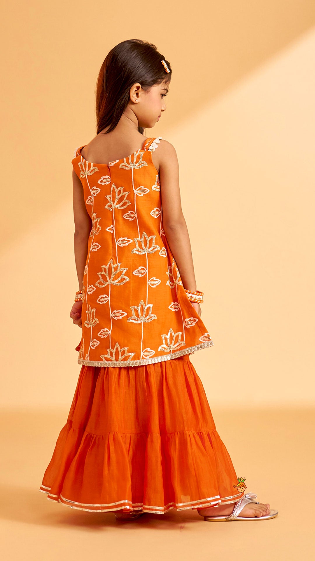 Pre Order: Beautiful Lotus-Embroidered Strappy Kurti With Sharara