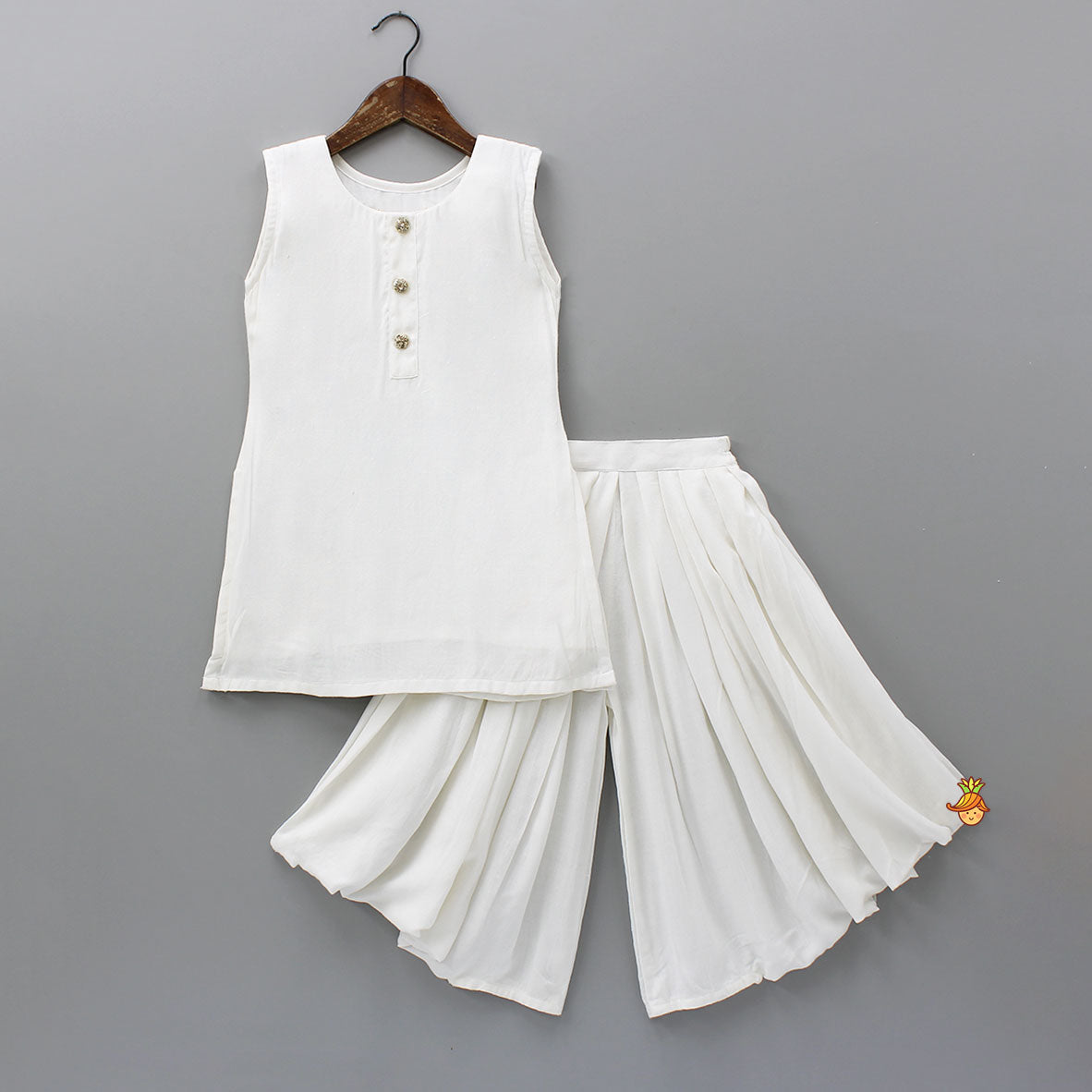 Round Neck Kurti With Jacket And Pleated Palazzo Pant