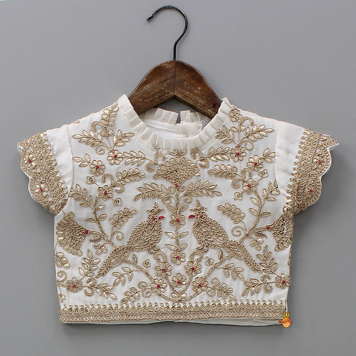 Pre Order: Pleated Neckline Heavily Embroidered Top With Lehenga