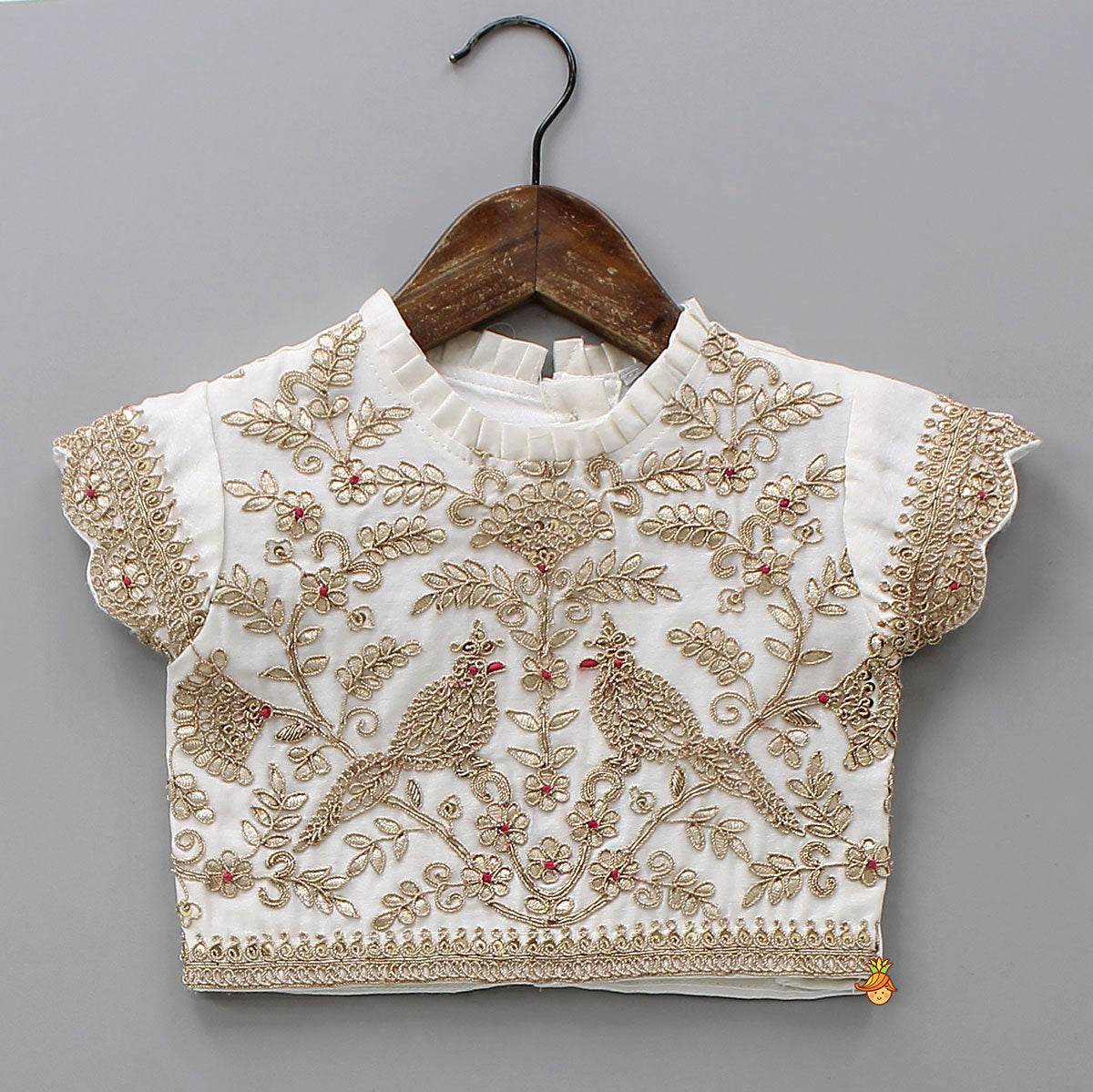 Pre Order: Pleated Neckline Heavily Embroidered Top With Lehenga