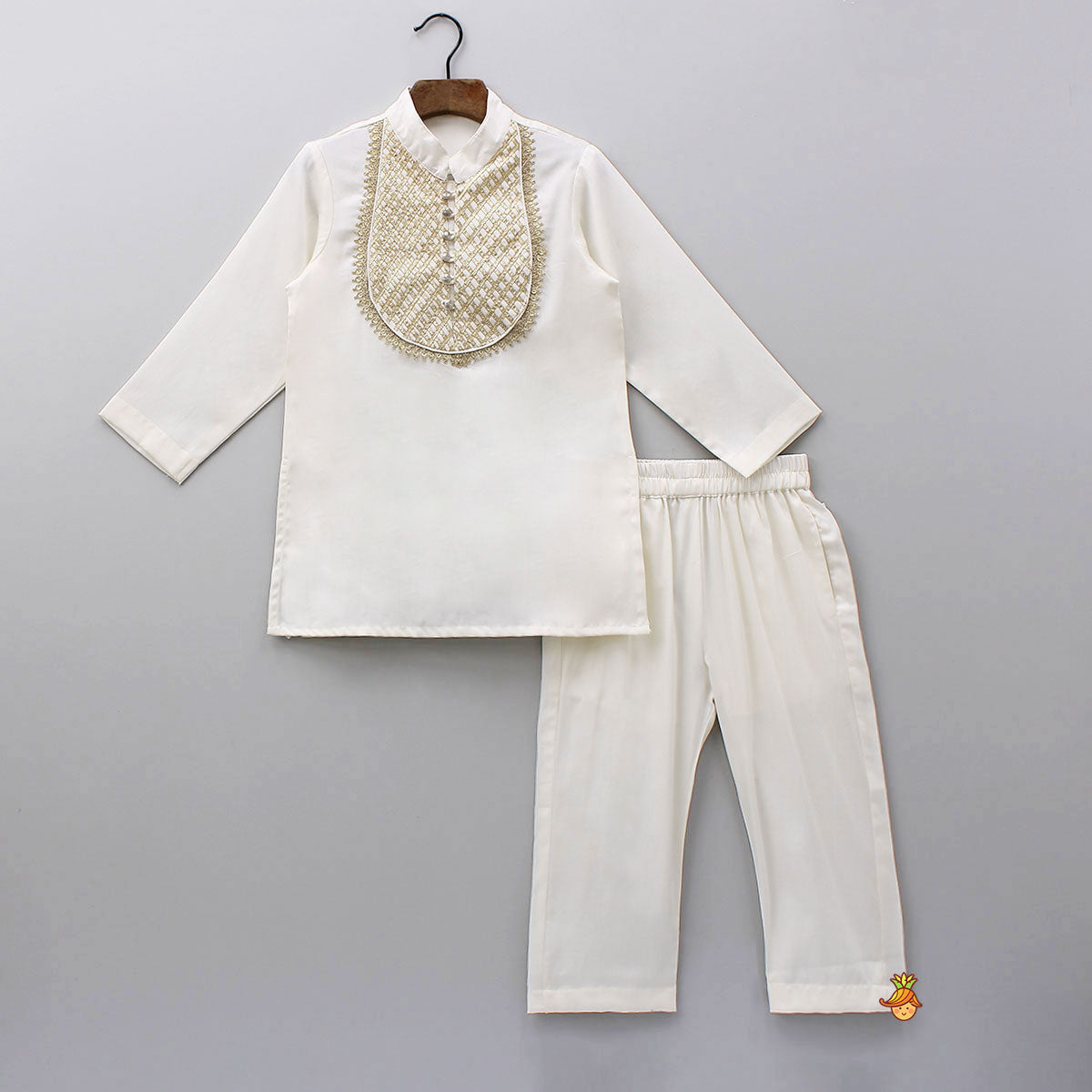 Pre Order: Lace Detailed Yoke Kurta And Pyjama