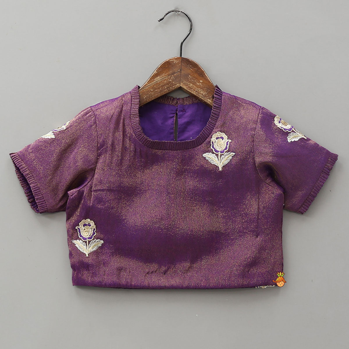 Pre Order: Intricately Floral-Embroidered Shimmery Top And Lehenga