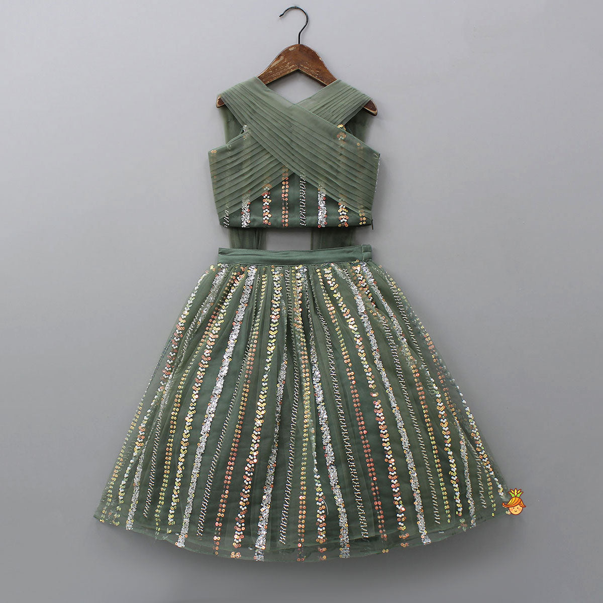 Pre Order: Gorgeous Pleated-Yoke Top And Embroidered Lehenga