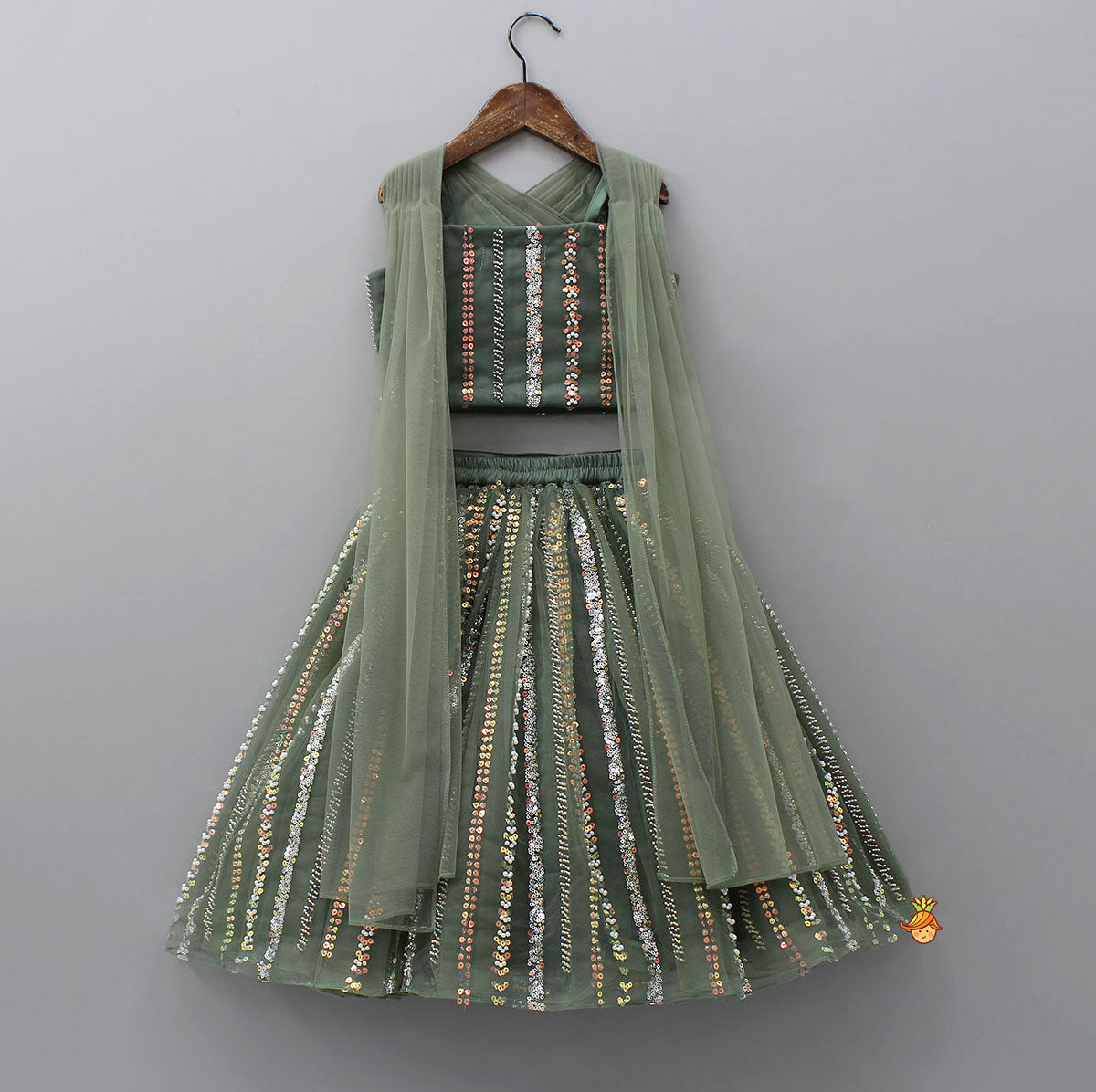 Pre Order: Gorgeous Pleated-Yoke Top And Embroidered Lehenga