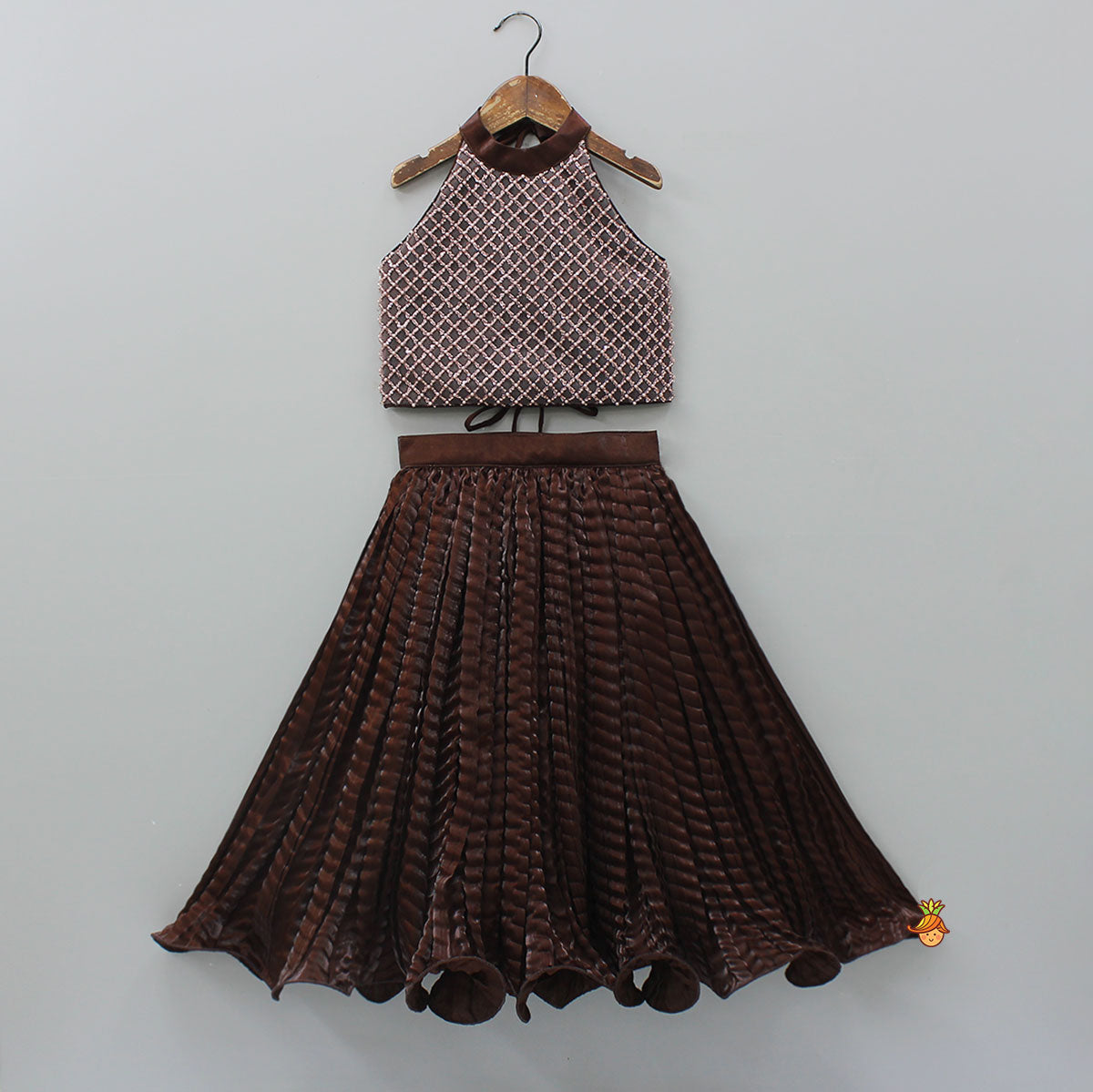 Pre Order: Gorgeous Criss-Cross Back Knot Top And Crushed Lehenga