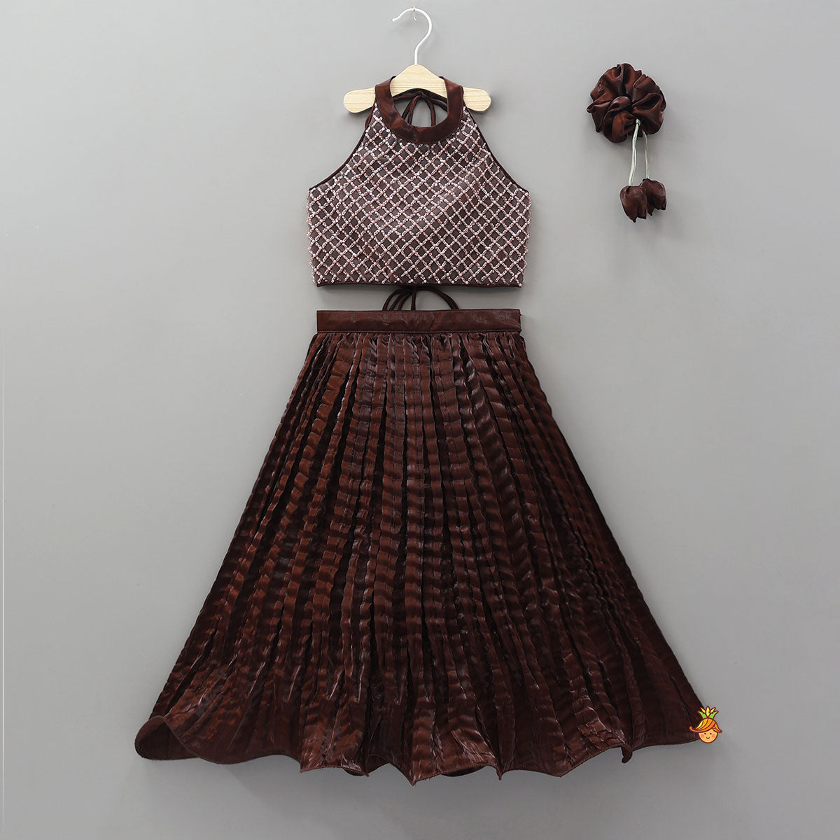 Pre Order: Gorgeous Criss-Cross Back Knot Top And Crushed Lehenga